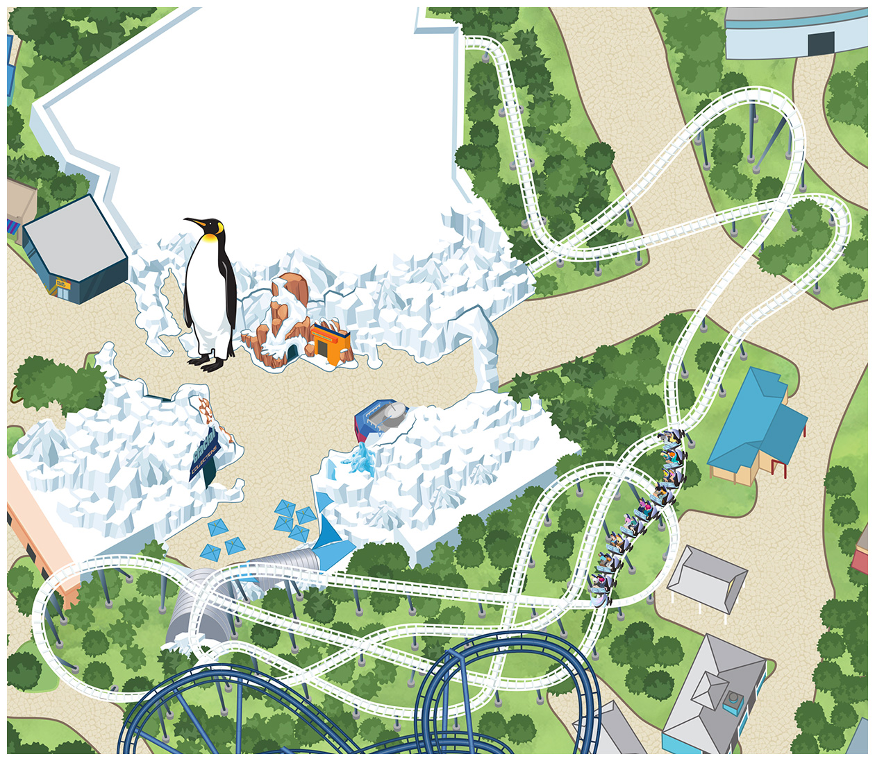 2024 SeaWorld Orlando Penguin Trek Roller Coaster Map Illustration